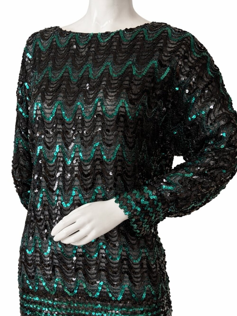 Vintage Givenchy En Plus Sequin Blouse Black Green 80s
